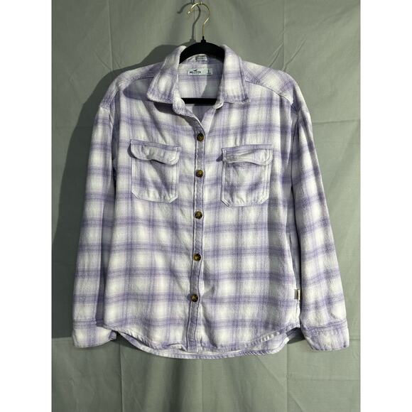 Hollister Shacket Womens Small Purple Plaid Button Jacket Flannel Pockets - Picture 1 of 9